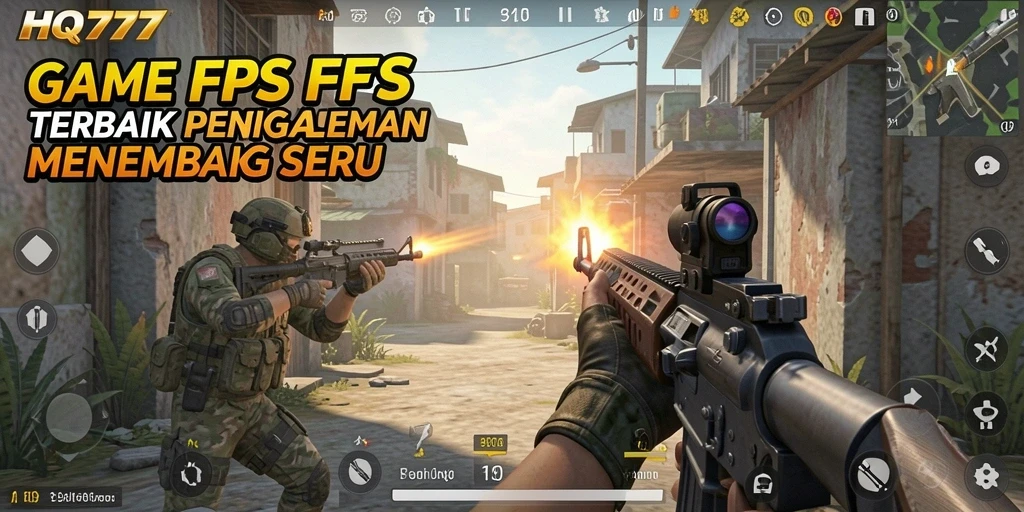 Tangkapan layar gameplay HQ777 menampilkan aksi menembak mendebarkan di medan perang.