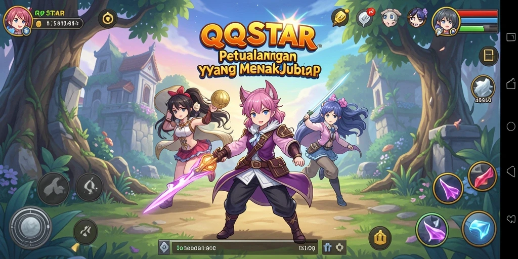 Screenshot QQSTAR menampilkan aksi seru dalam pertarungan karakter Anime.
